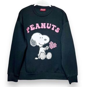 Peanuts Snoopy Pullover Sweatshirt Small black graphic crew fleece top flowers